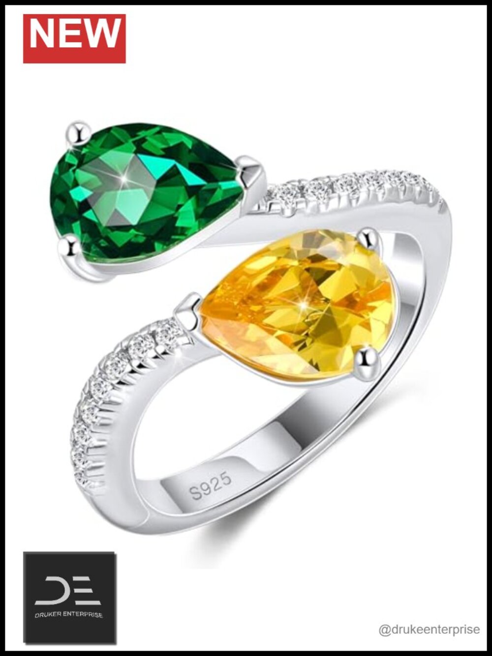 Sterling Silver Double Birthstone Ring for Women, 1.5ct Gemstone, Adjustable 5-8